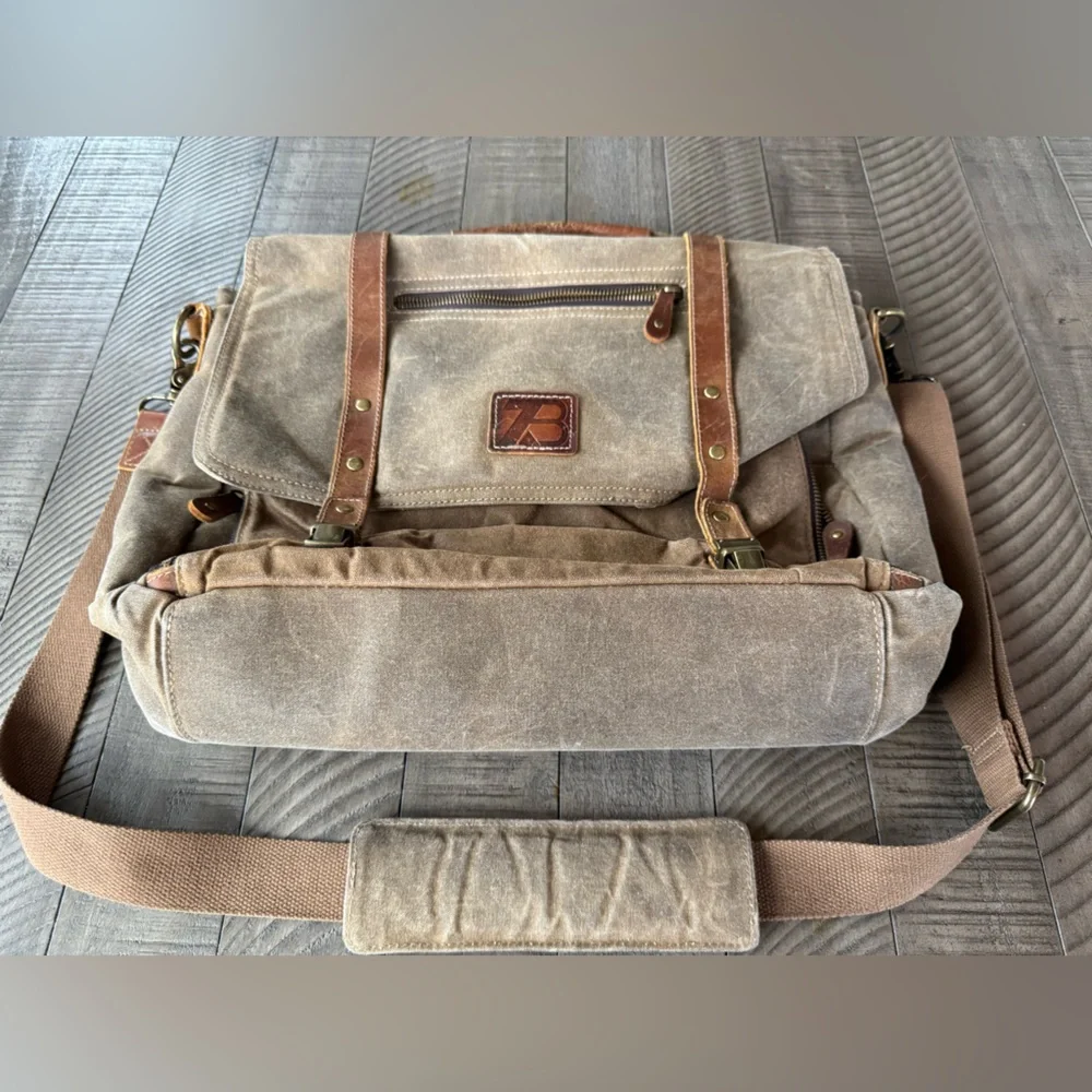 Vintage ZB Brown Canvas & Leather Adjustable Straps Messenger Bag